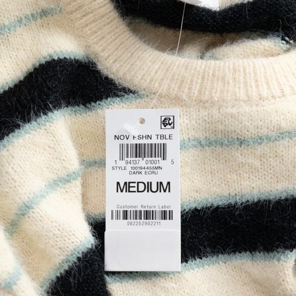 Mode of One Men Long-Sleeve Eyelash Stripe Sweater Dark Ecru Size M - Picture 5 of 6